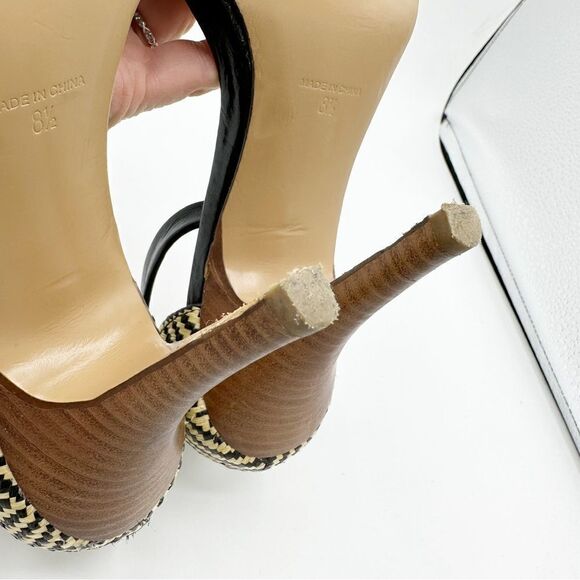 EUC Madewell Marcel Black Leather Sandals w/Woven Raffia Heels Sz 8.5 - Picture 15 of 16